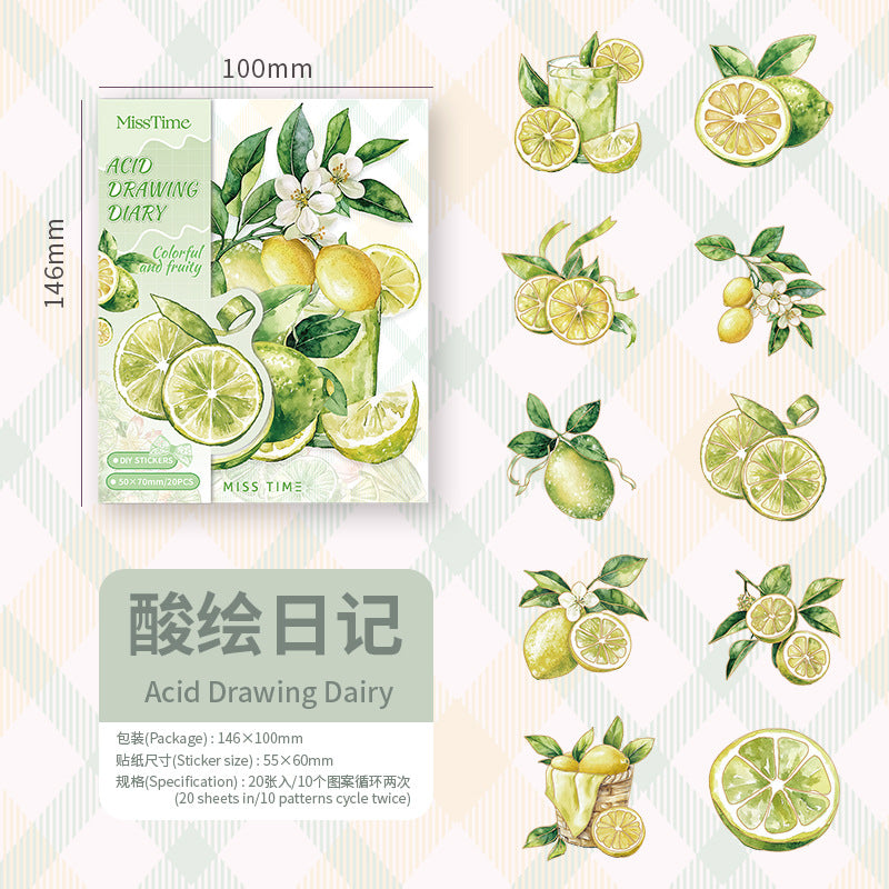 Fruit Series PET Gold Stickers - 20 Pcs - ViktaShop