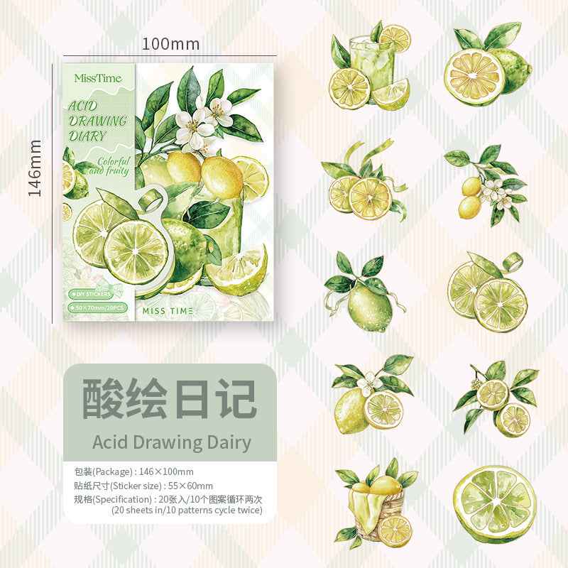Fruit Series PET Gold Stickers - 20 Pcs