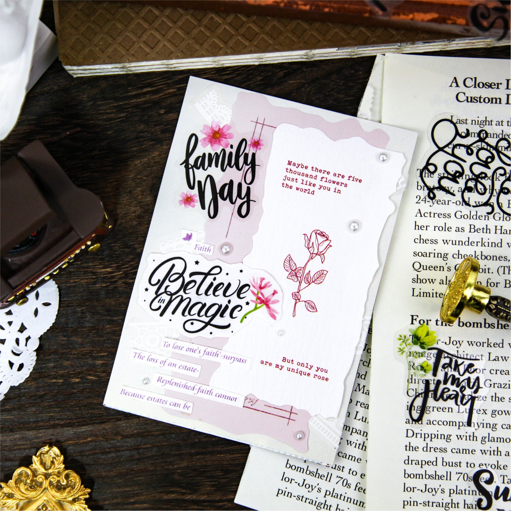 Flower Language Retro Text Stickers, 6 Options - ViktaShop