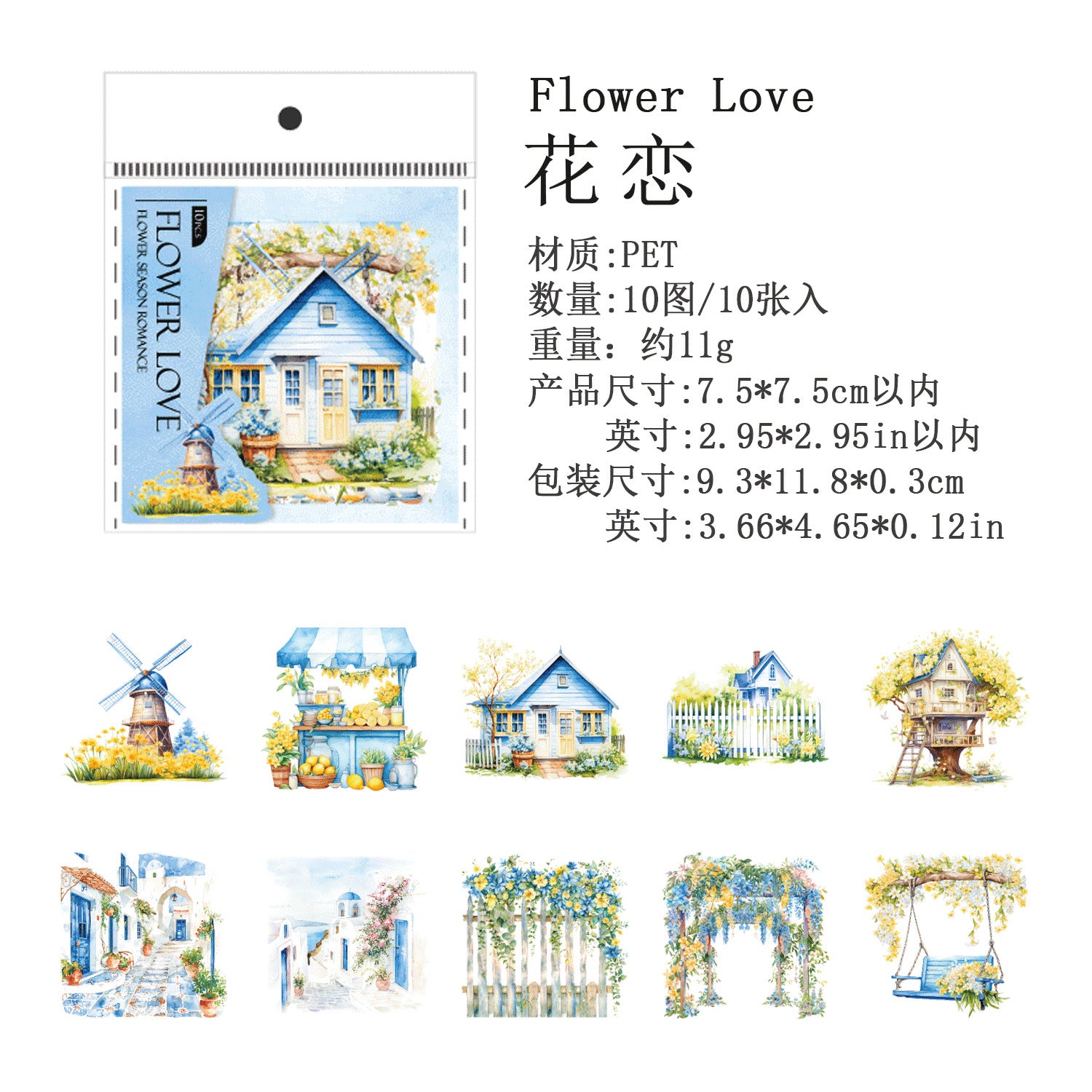 Flower Season Romance PET Stickers - Manor Life Series, 6 Pcs - ViktaShop