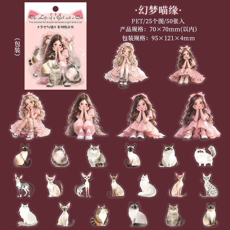 Film Die-cut Stickers - Girl & Cat Retro Series, 2 Options - ViktaShop