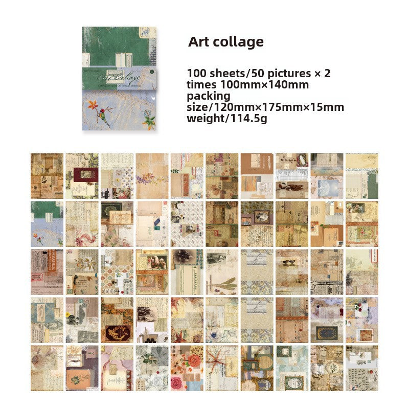 Vintage Material Paper Book of Retro Scrapbooking Paper, 100 Sheets - ViktaShop