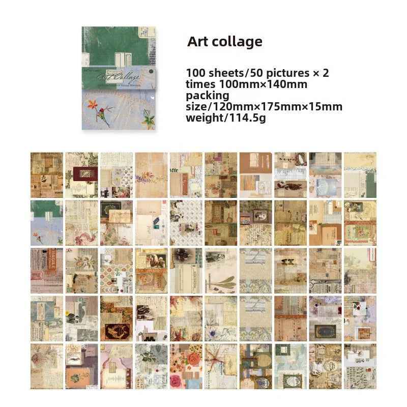 Vintage Material Paper Book of Retro Scrapbooking Paper, 100 Sheets