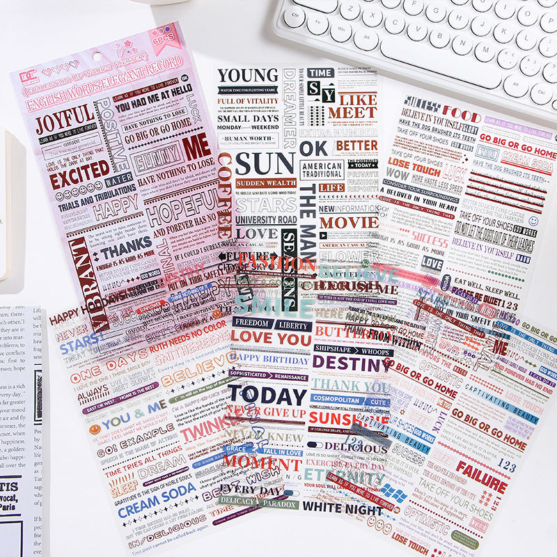 Transparent Waterproof PET Stickers - Retro English Phrases, 6 Options - ViktaShop