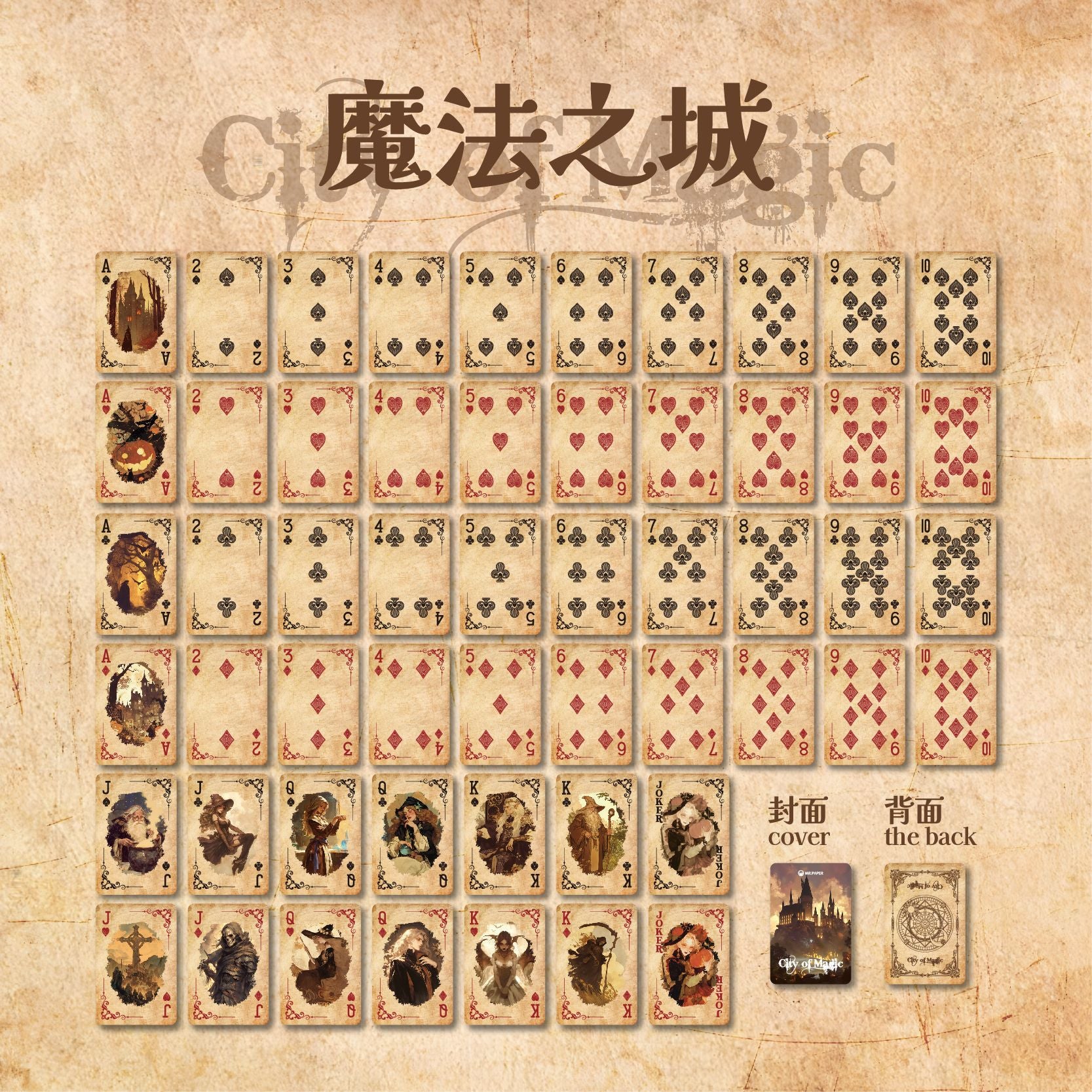 Póker de personajes - Serie Ciudad Mágica - Tema retro de chica