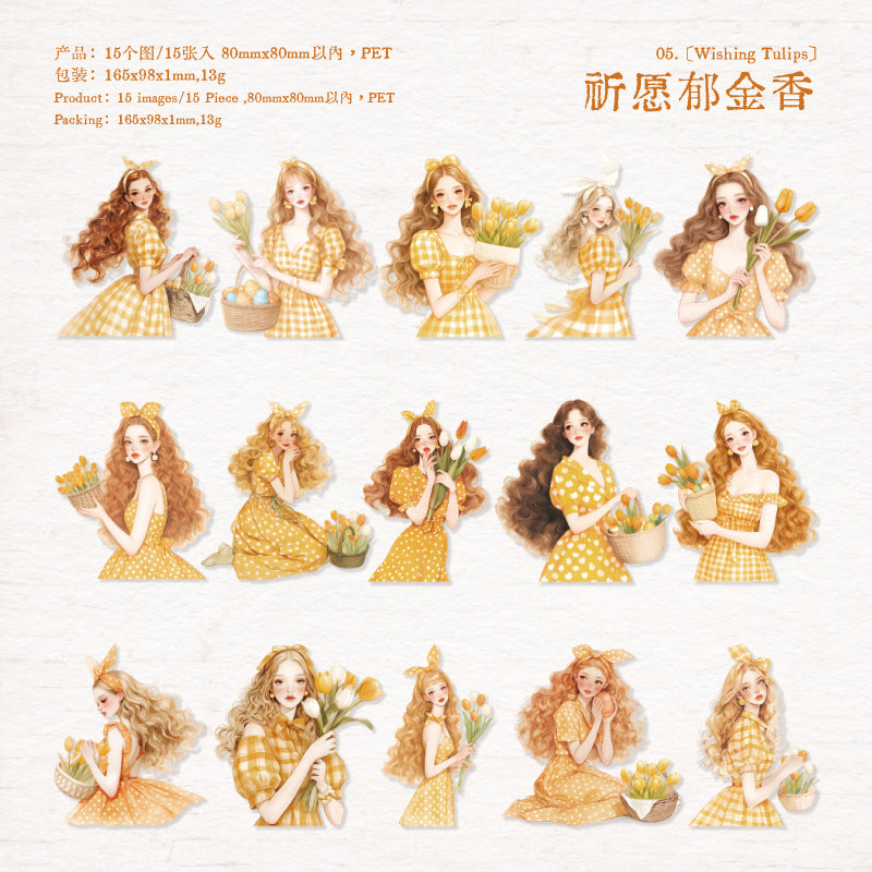 Series PET Material Sticker Pack – Daisy Story, 15 Sheets - ViktaShop