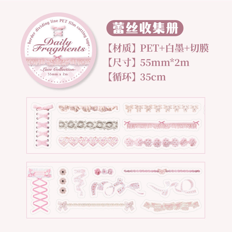 Fragments Daily Series – Border Split Line PET Tape, Retro Bow Design, 2m - ViktaShop