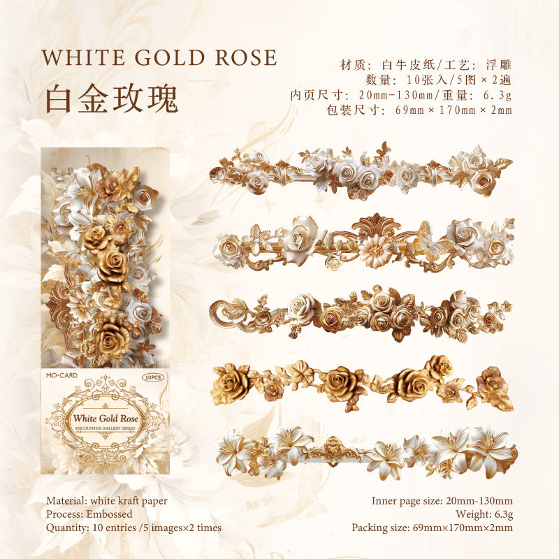 White Kraft Paper Relief Corner Stickers - Promenade Series, 6 Designs - ViktaShop