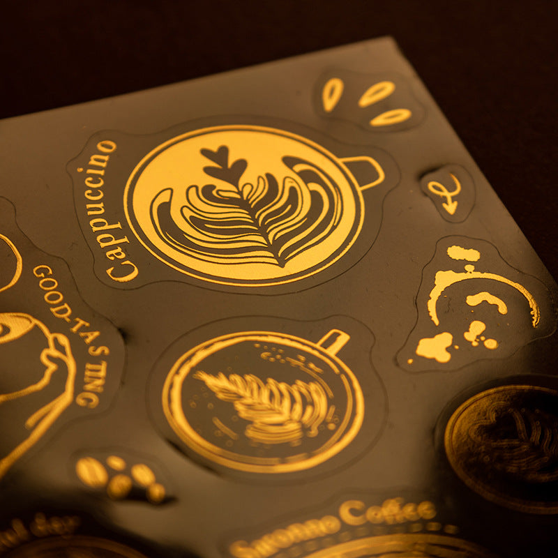 Coffee Elective PET Stickers – Gold Stamping Series, 6 Options - ViktaShop