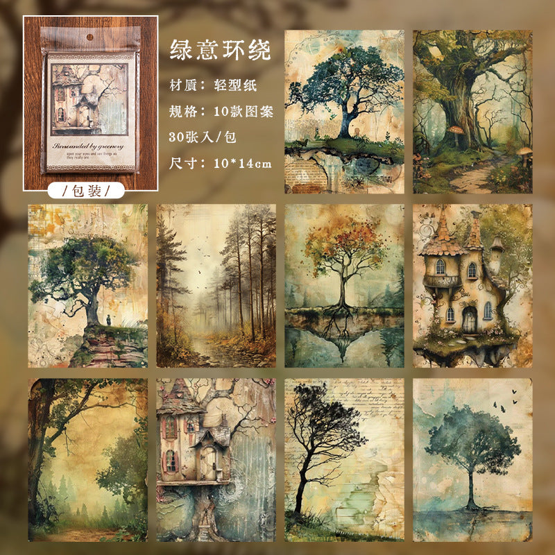 Sunset Forest Collage Decoration Material Paper, 10 Pcs - ViktaShop