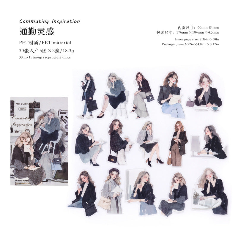 Urban Women's Life Map Series Retro Character PET Sticker Pack, 6 Options - ViktaShop