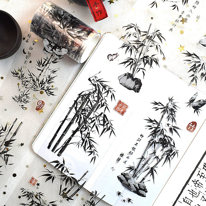 Ancient Style Bamboo PET Tape – Laser Bronzing, Flowers, DIY Collage - 2m - ViktaShop