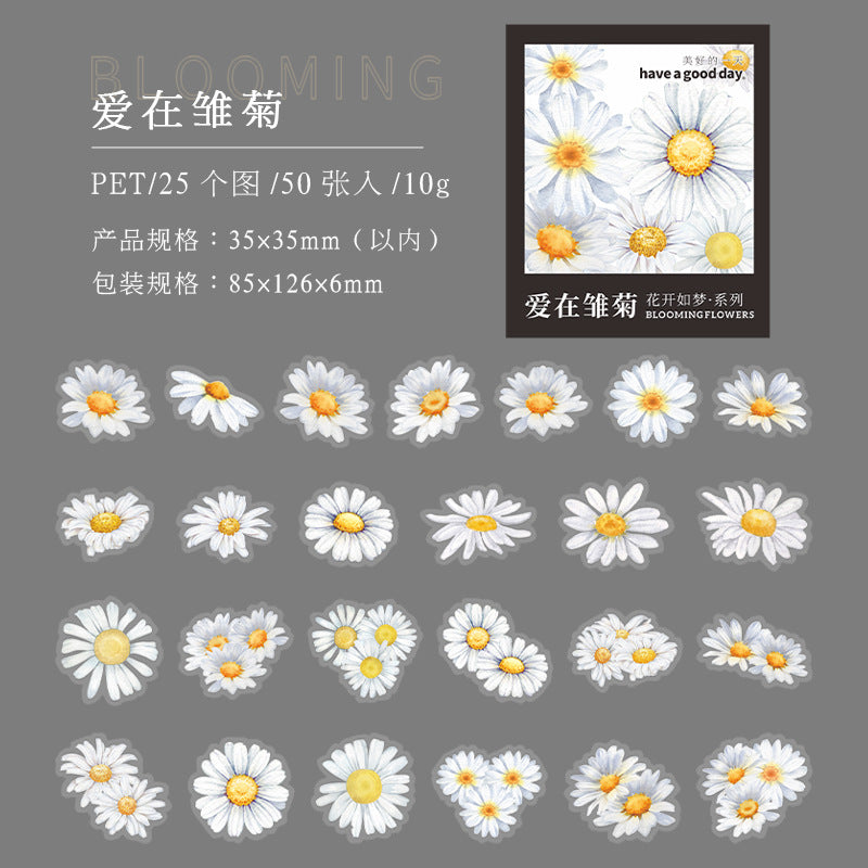 Flowers Bloom Like a Dream Series – PET Stickers, 6 Options - ViktaShop