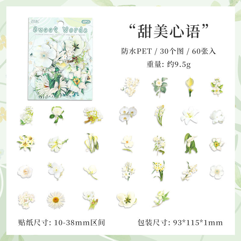 Leisurely Flower Language - PET Sticker Pack, 60 Pcs - ViktaShop