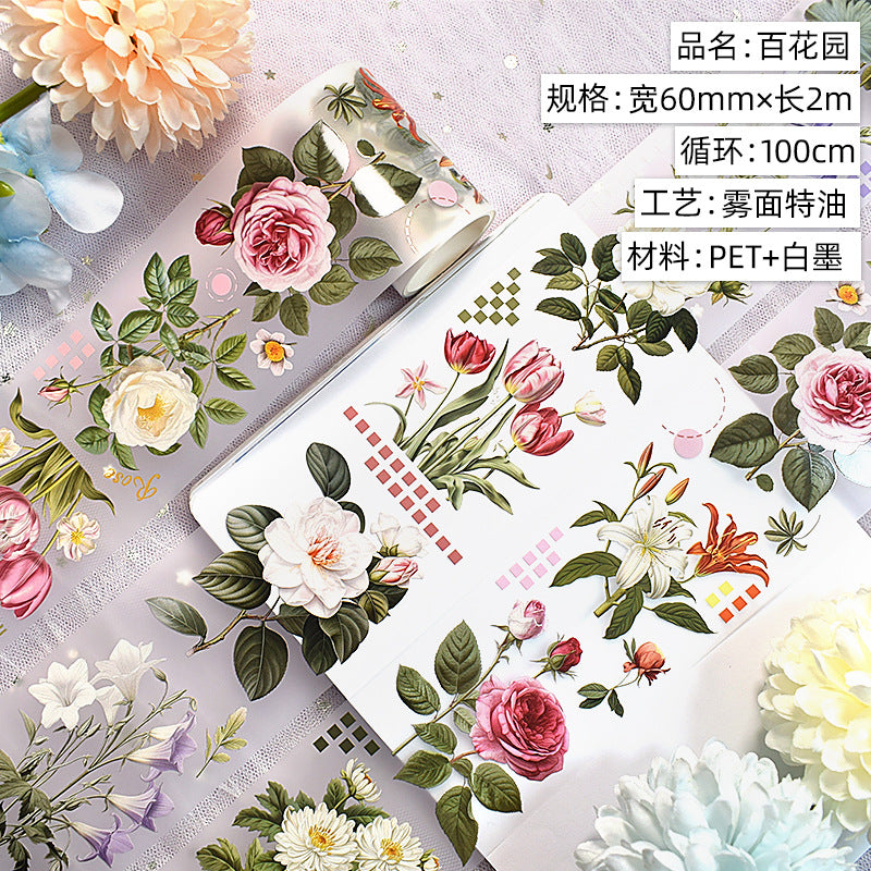 Modern Floral PET Tape - Decorative Flower Sticker Roll, 2m - ViktaShop