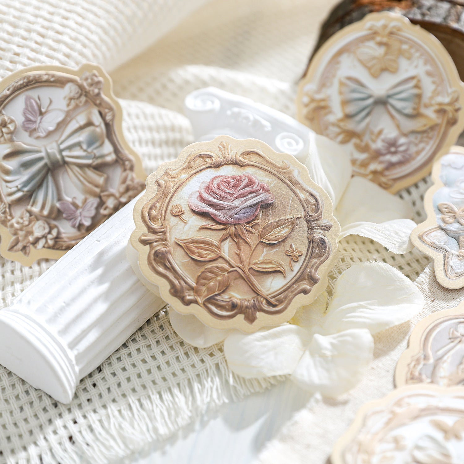 Nordic Floral Relief Stickers – Vintage Paper Texture, 6 Options - ViktaShop