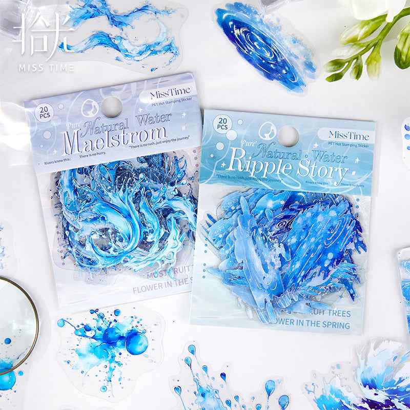 Natural Water Series PET Stickers - 20 Pcs