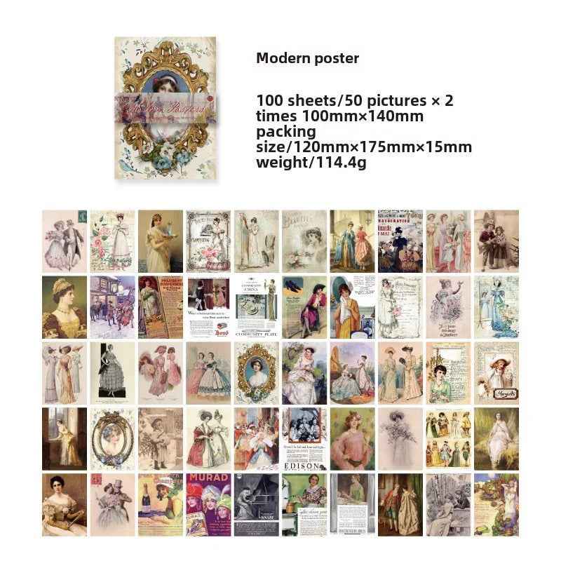 Vintage Material Paper Book of Retro Scrapbooking Paper, 100 Sheets