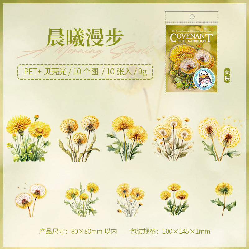 Dandelion Theme PET Sticker Pack, 10 Pcs - ViktaShop