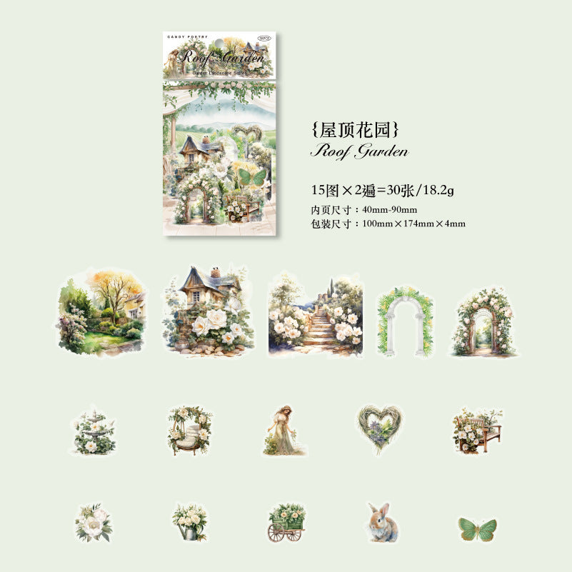 Tangshi Garden Landscape PET Sticker, 30 Pcs - ViktaShop