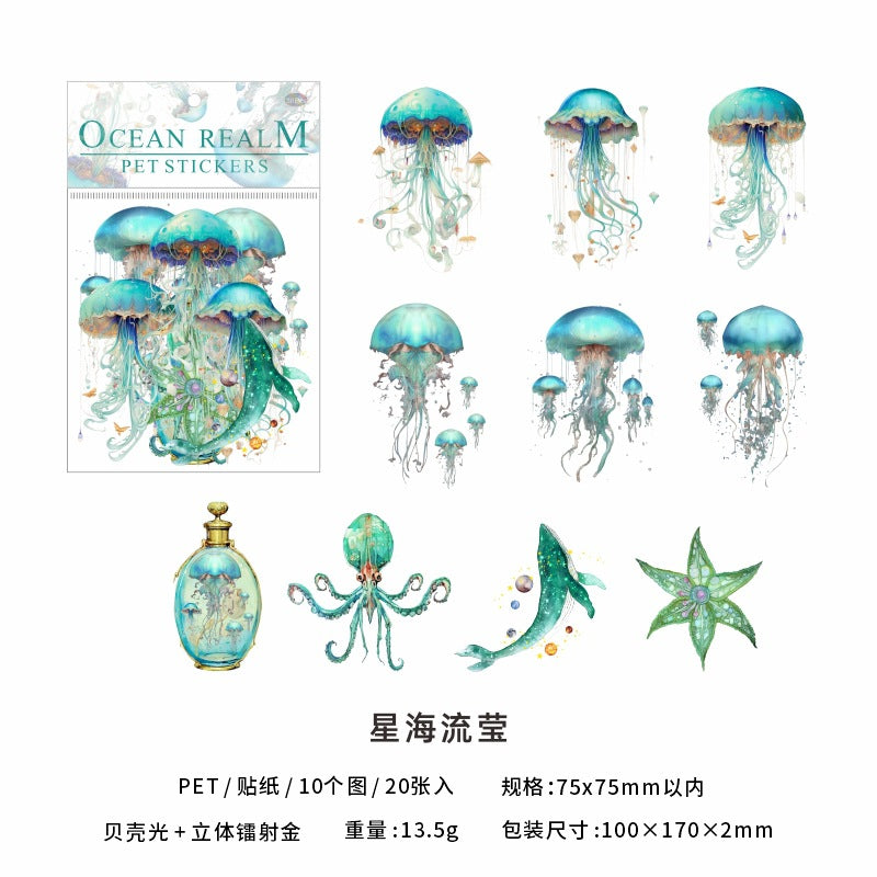 Ocean Land Series PET Stickers - Gilding Shell, Light Jellyfish, 20 Pcs - ViktaShop