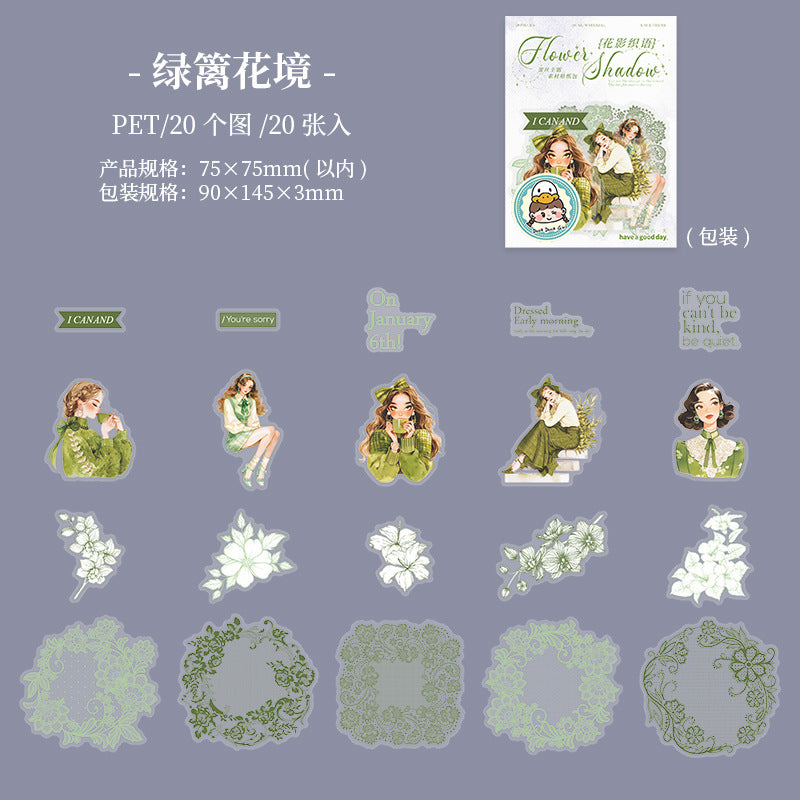 Sticker Pack – Lace Theme Flower Shadow Weaving Language Series, 20 Pcs - ViktaShop