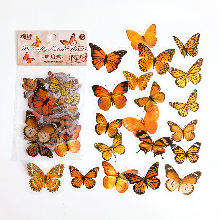 Vintage Butterfly PET Stickers, 40 Pcs - ViktaShop