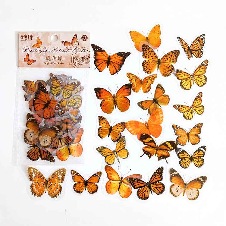 Vintage Butterfly PET Stickers, 40 Pcs