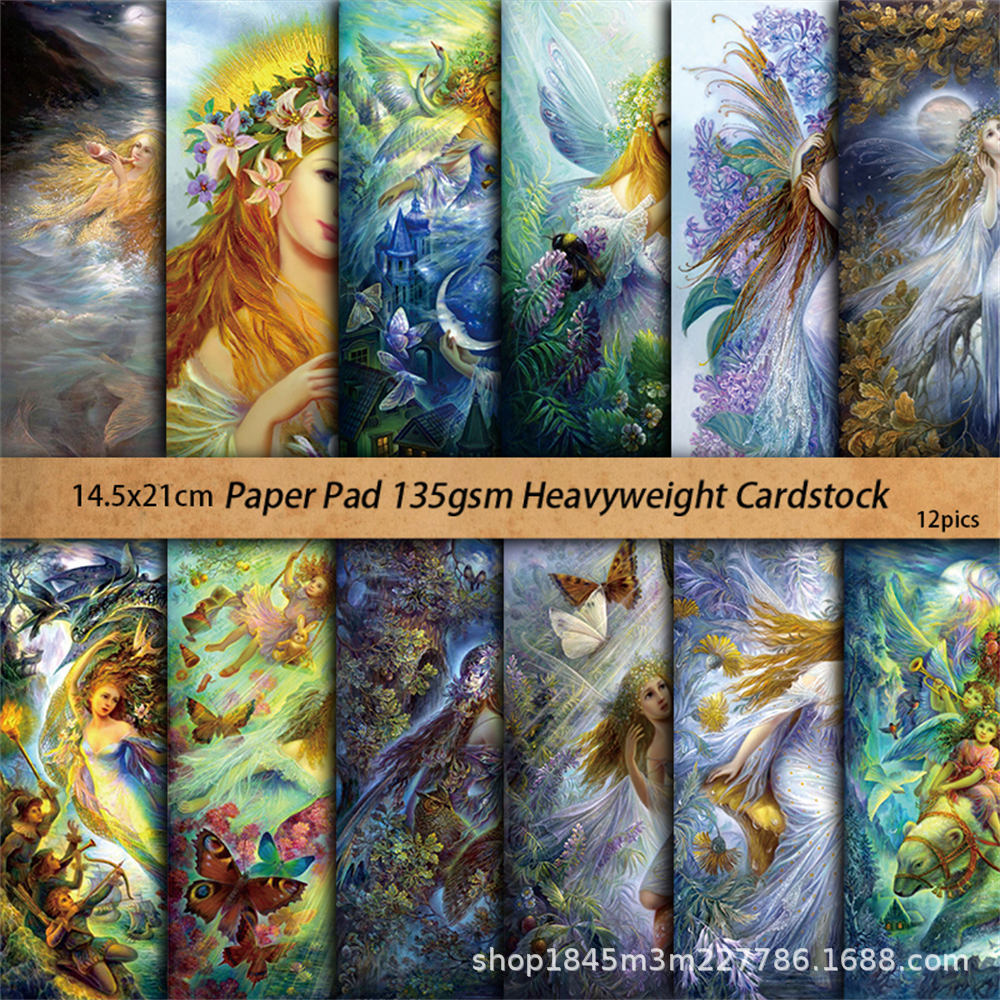 Retro Fantasy Angel Material Paper - European Style Series, 12 Sheets - ViktaShop