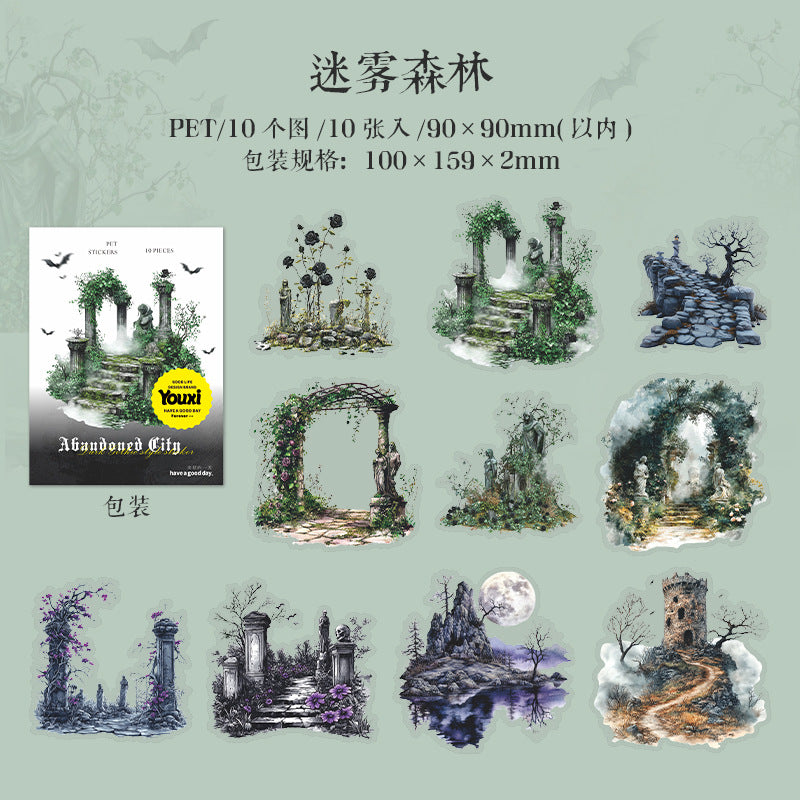 Deserted City Series Large Size Gothic Landscape PET Stickers, 10 Pcs - ViktaShop