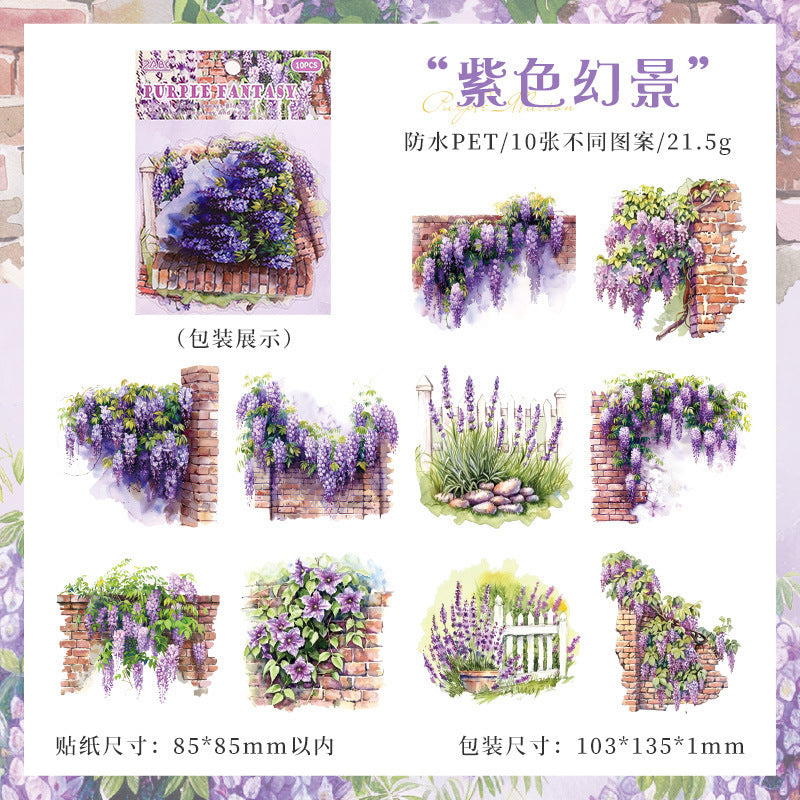 Secret Garden Landscape Stickers – Transparent PET Brick Wall & Flower Wall - ViktaShop