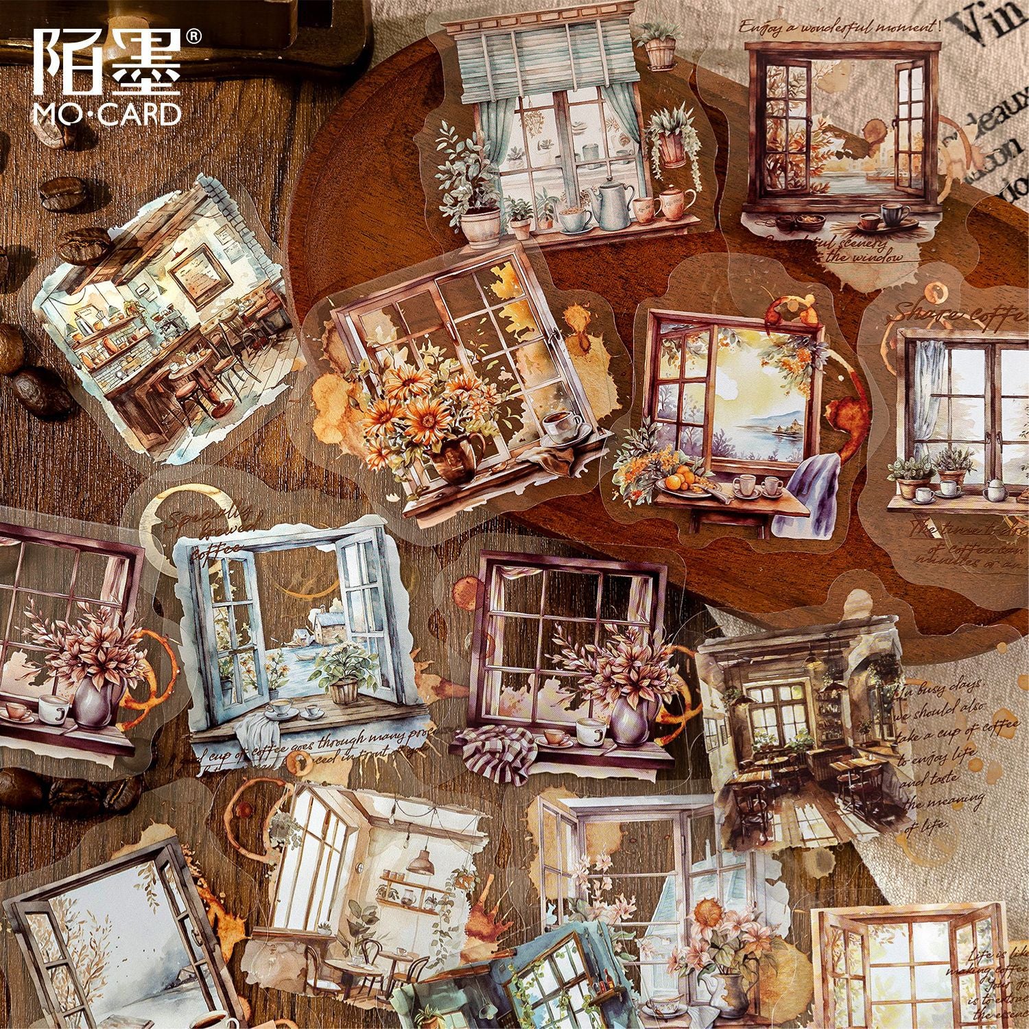 A Cup of Coffee Time Series PET White Ink Sticker Pack, 30 Pcs - ViktaShop