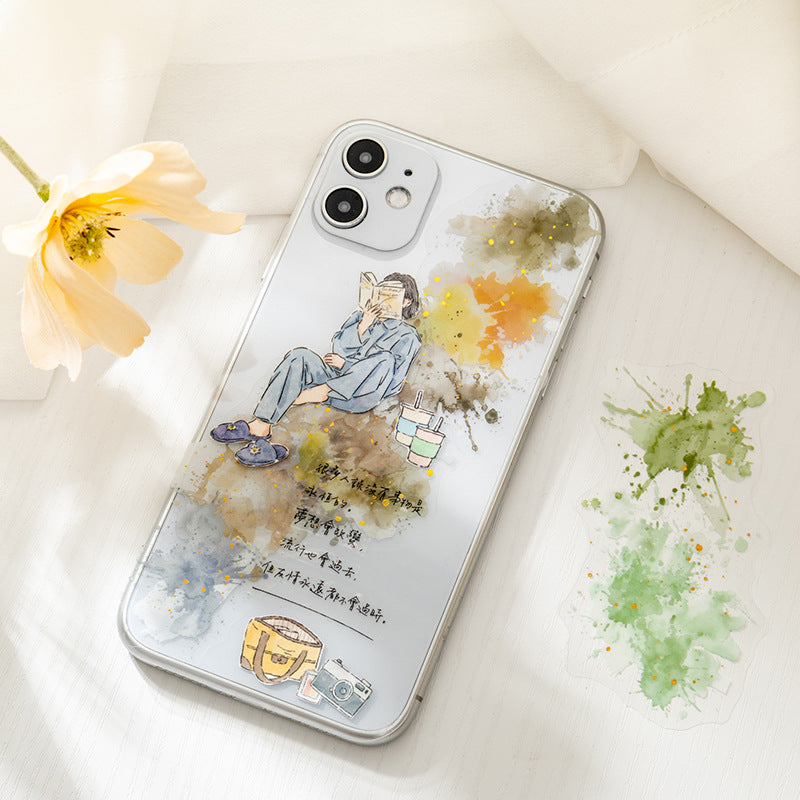 Bronzing Vignetting Sticker Pack – Watercolor Painting Board Series, 10 Pcs - ViktaShop