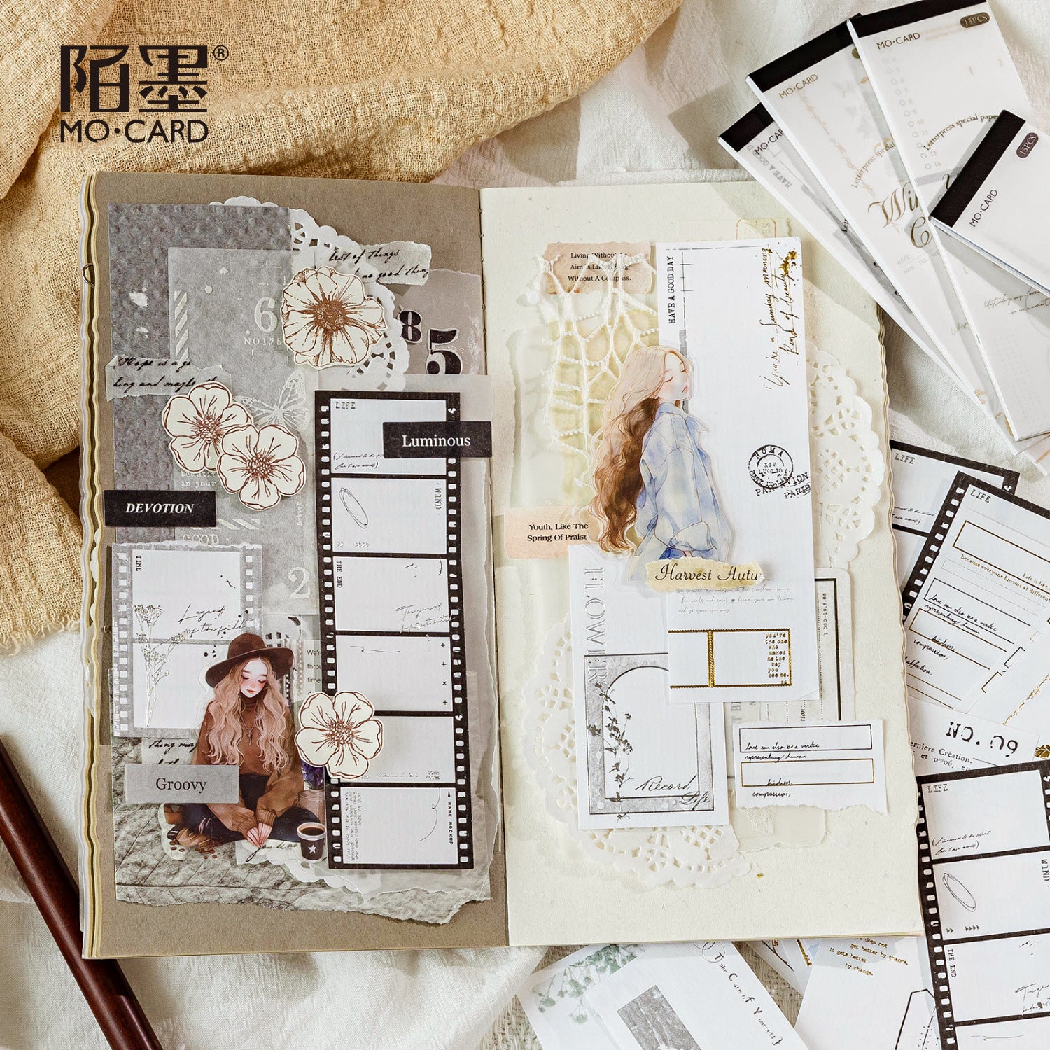 Retro Special Paper with Bronzing, Long Strip Relief, 10 Sheets - ViktaShop