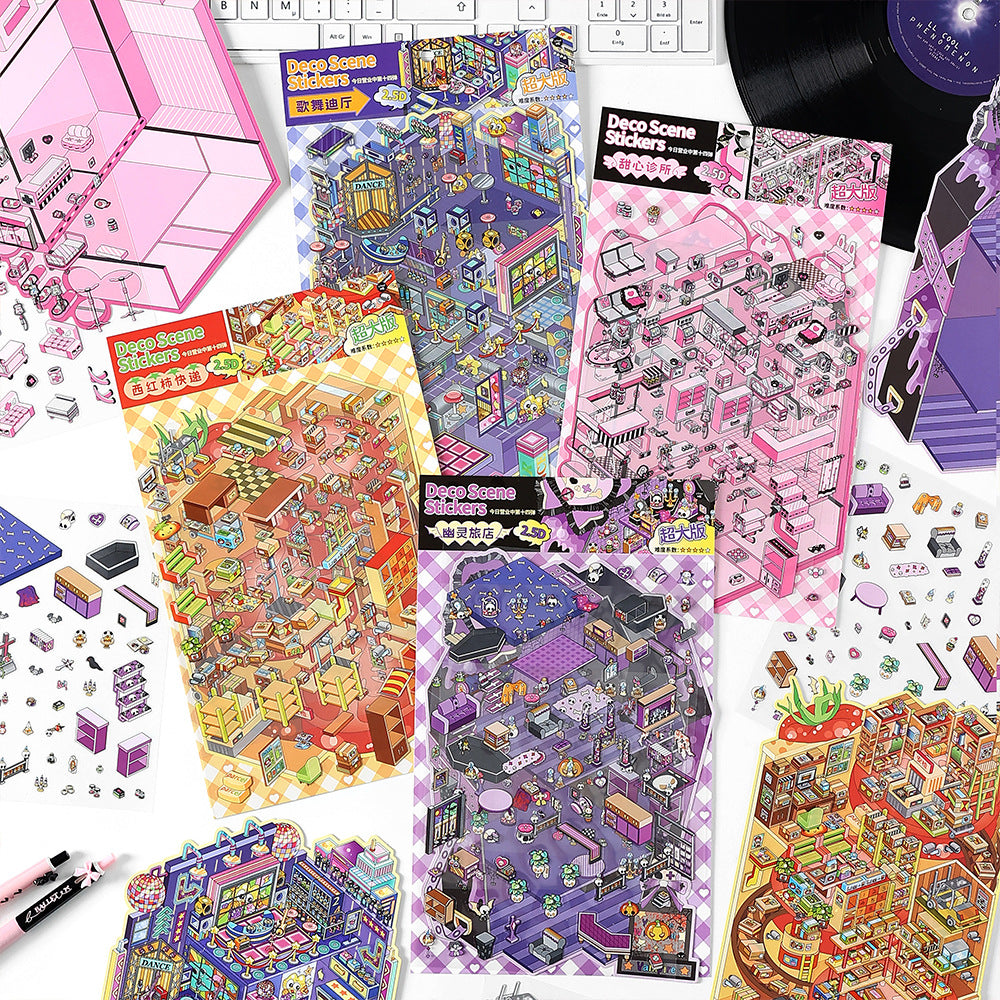 PET Large 3D House Stickers, 4 Options - ViktaShop