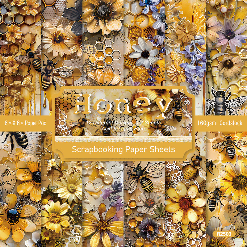 Honey Theme Background Paper – Single-Sided Pattern Paper, 24 Sheets - ViktaShop