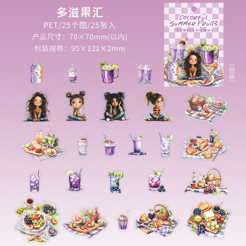 Summer Fruit Series, Colorful Cartoon PET Sticker Pack, 4 Options - ViktaShop