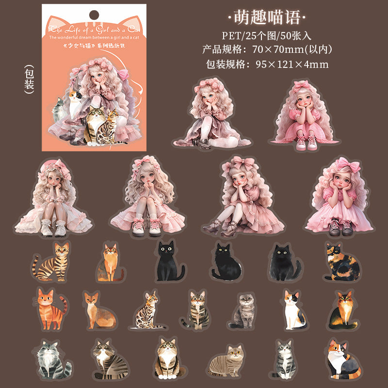 Film Die-cut Stickers - Girl & Cat Retro Series, 2 Options - ViktaShop