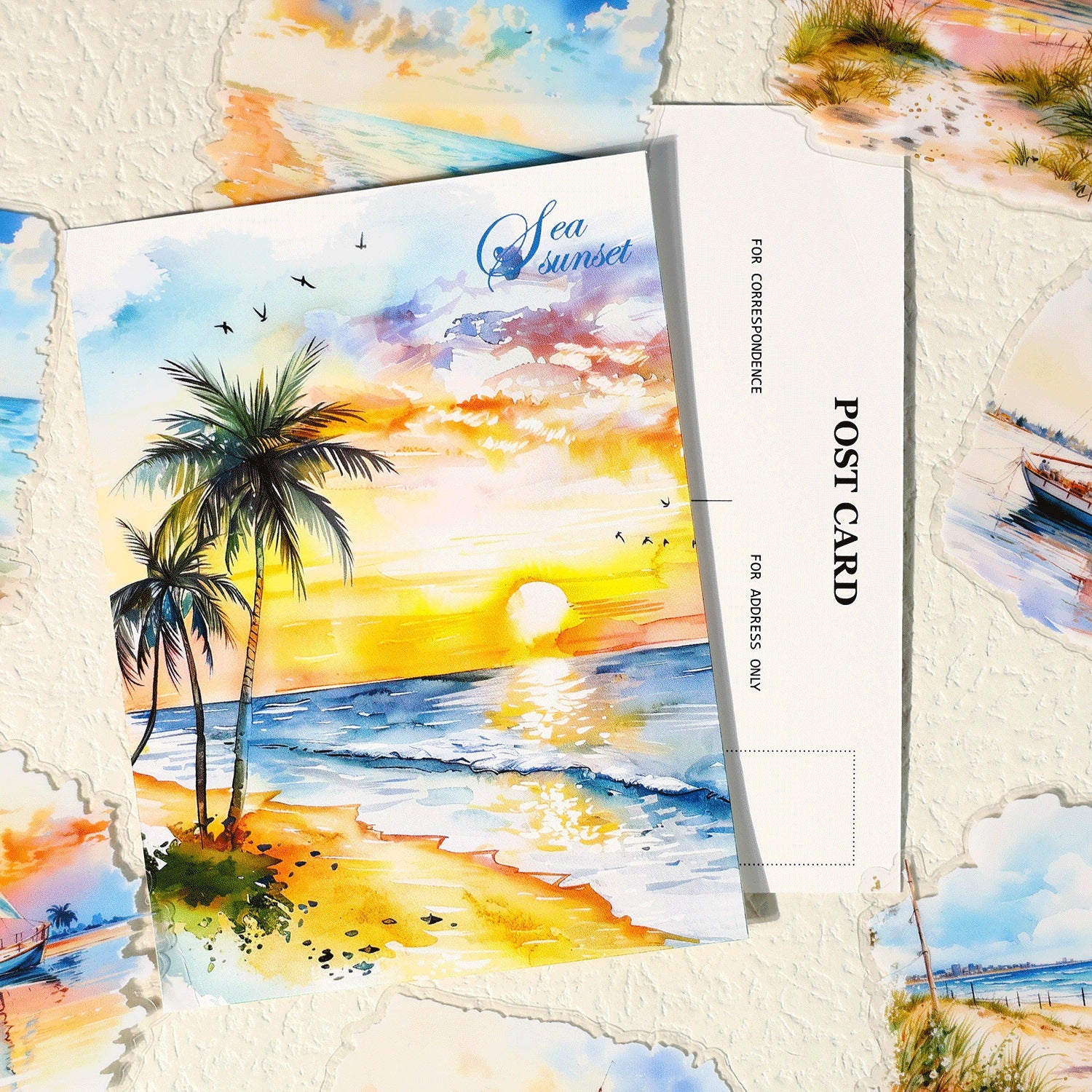 Ancient Forest PET Sticker Pack - Travel Scenery Series, Beach Sunset, 20 Pcs - ViktaShop