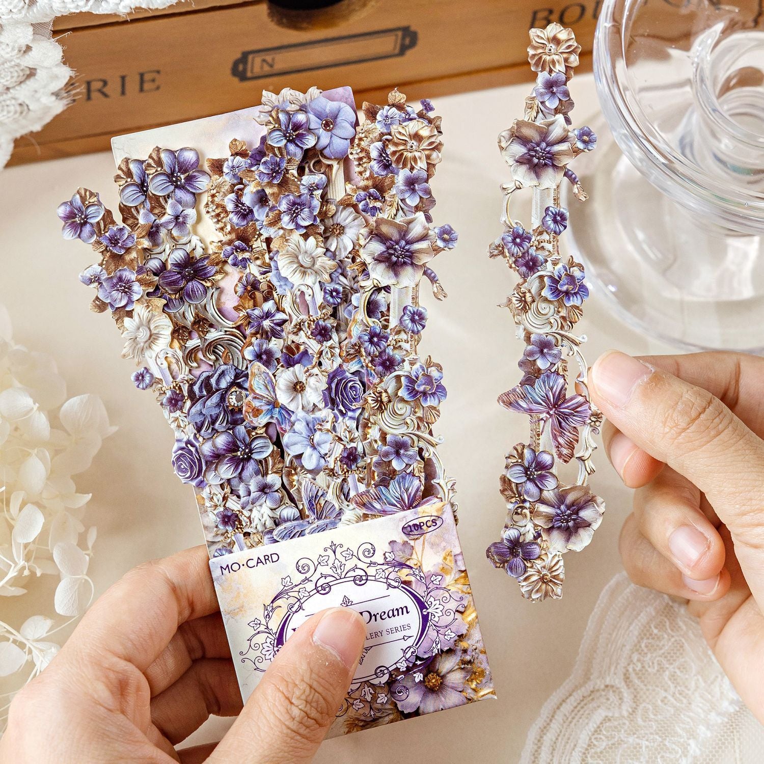 Flower Border White Kraft Paper Sticker Pack, 10 Pcs - ViktaShop