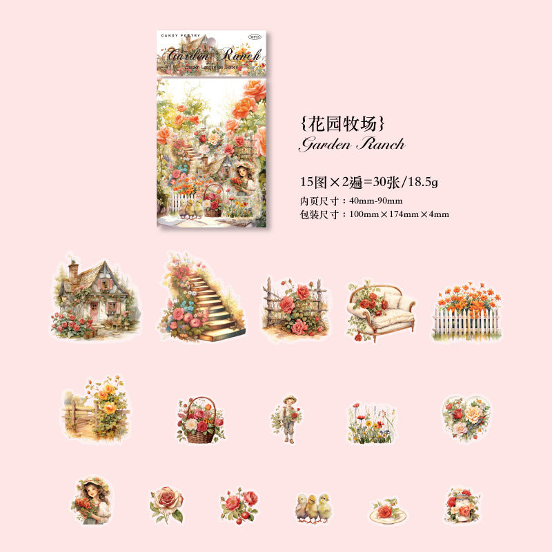 Tangshi Garden Landscape PET Sticker, 30 Pcs - ViktaShop