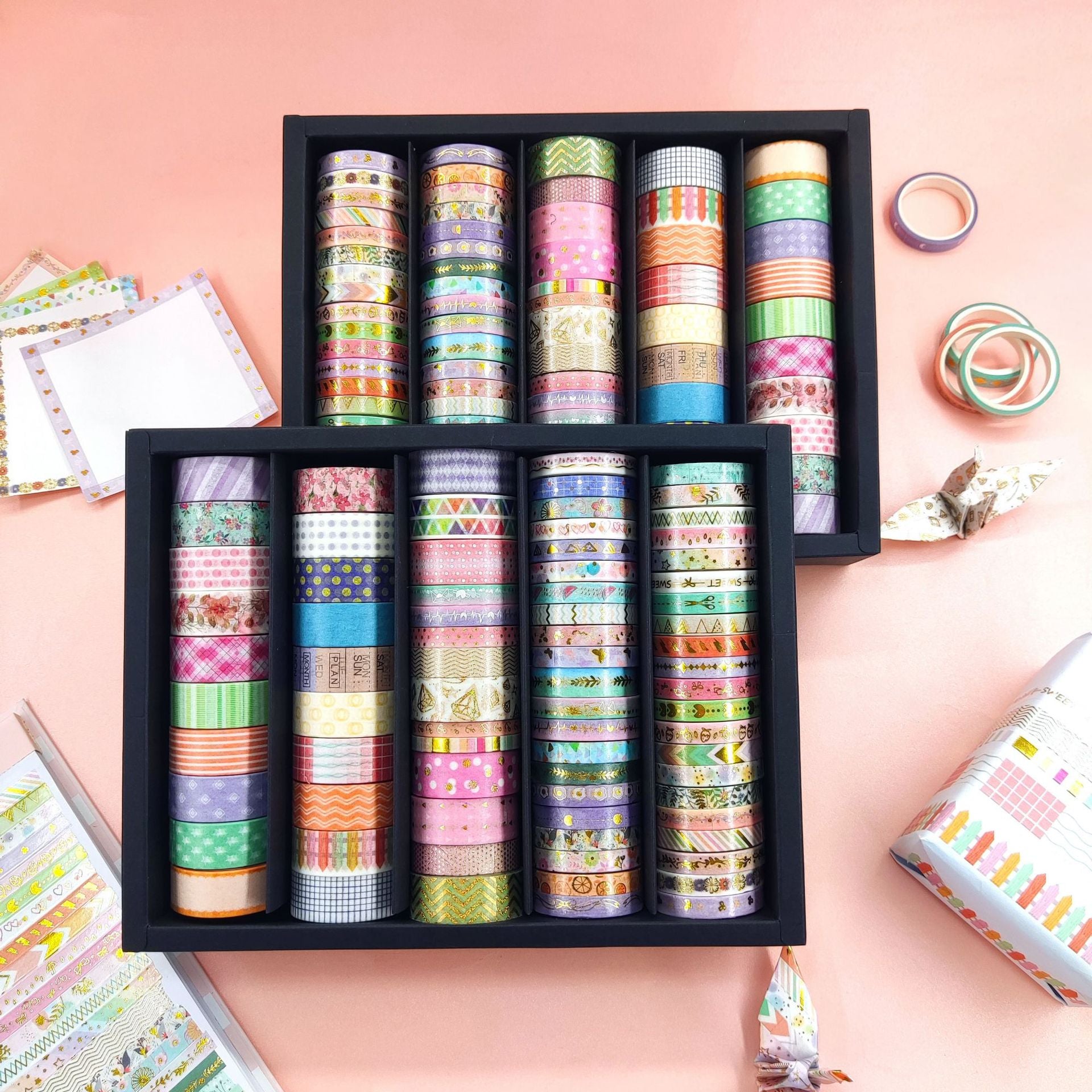 76-Color Washi Tape Set - Basic Pastel Grid Pattern DIY Scrapbooking Tape - ViktaShop