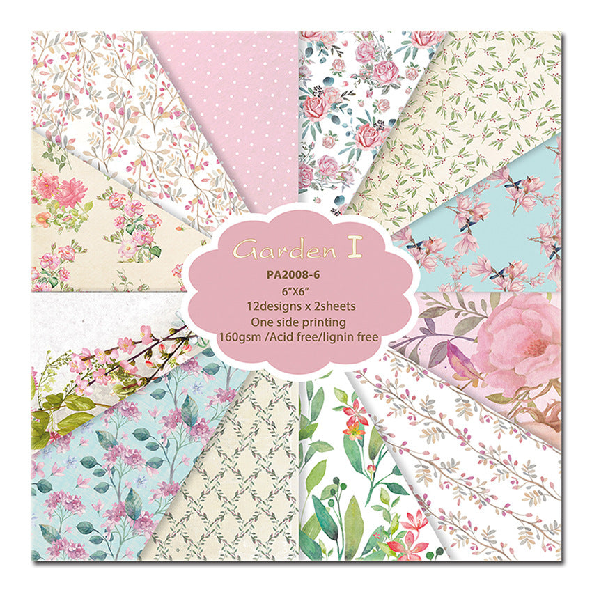 Single-Sided Pastel Garden Pattern Paper for DIY Album & Scrapbook – 24 Sheets - ViktaShop