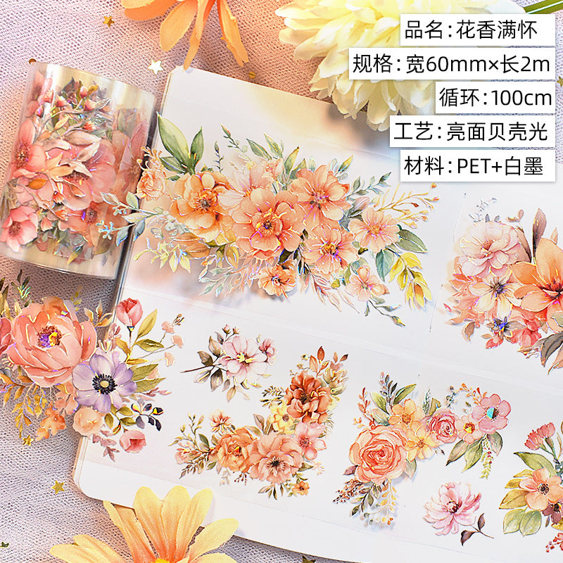 Modern Floral PET Tape - Decorative Flower Sticker Roll, 2m - ViktaShop
