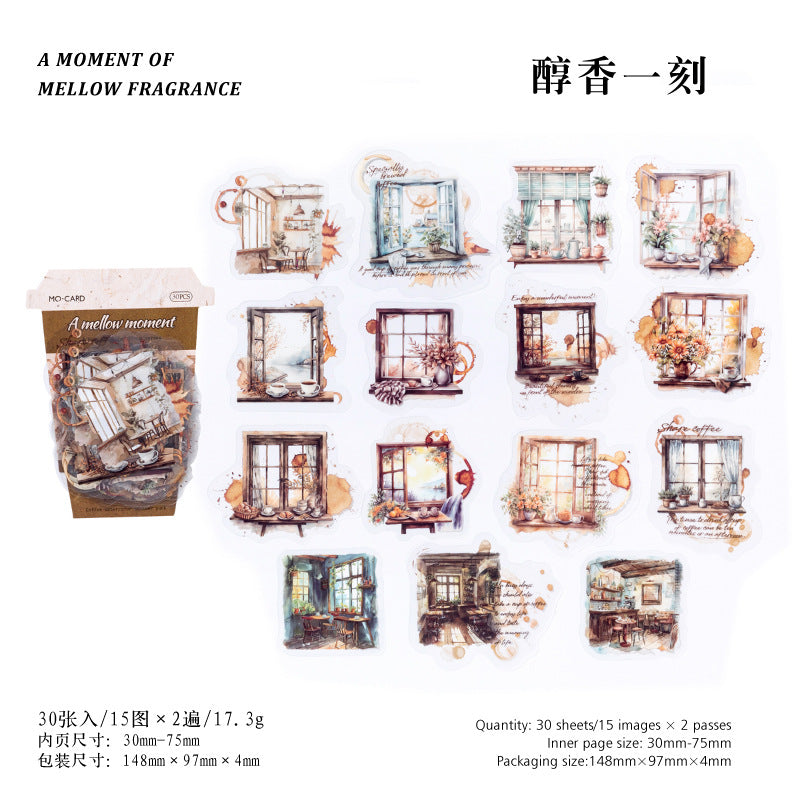 A Cup of Coffee Time Series PET White Ink Sticker Pack, 30 Pcs - ViktaShop