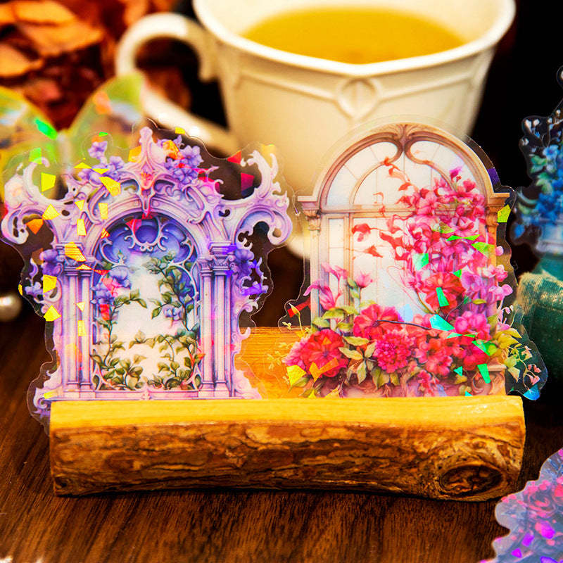 Gorgeous Flower Window Series – Retro Flower Window Theme Stickers, 10 Pcs - ViktaShop