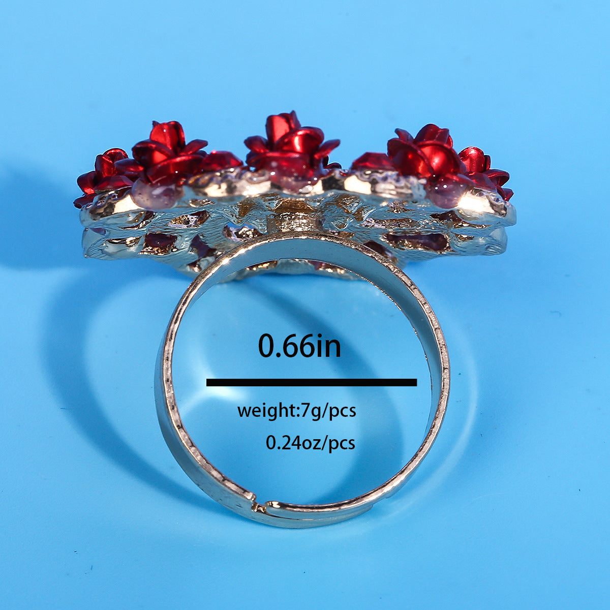 Anillo abierto de flor para mujer, color rojo sangre de paloma
