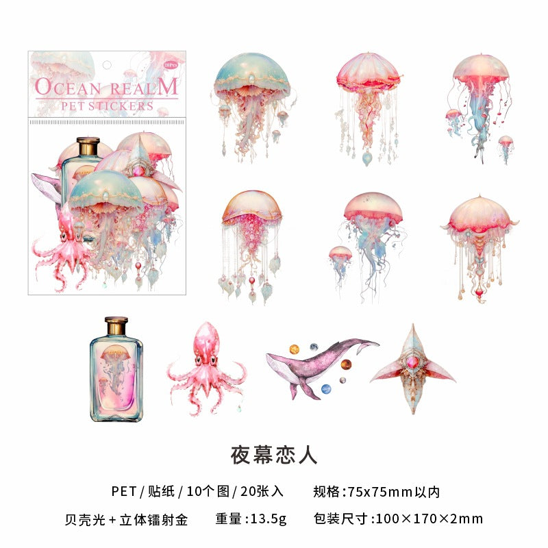 Ocean Land Series PET Stickers - Gilding Shell, Light Jellyfish, 20 Pcs - ViktaShop