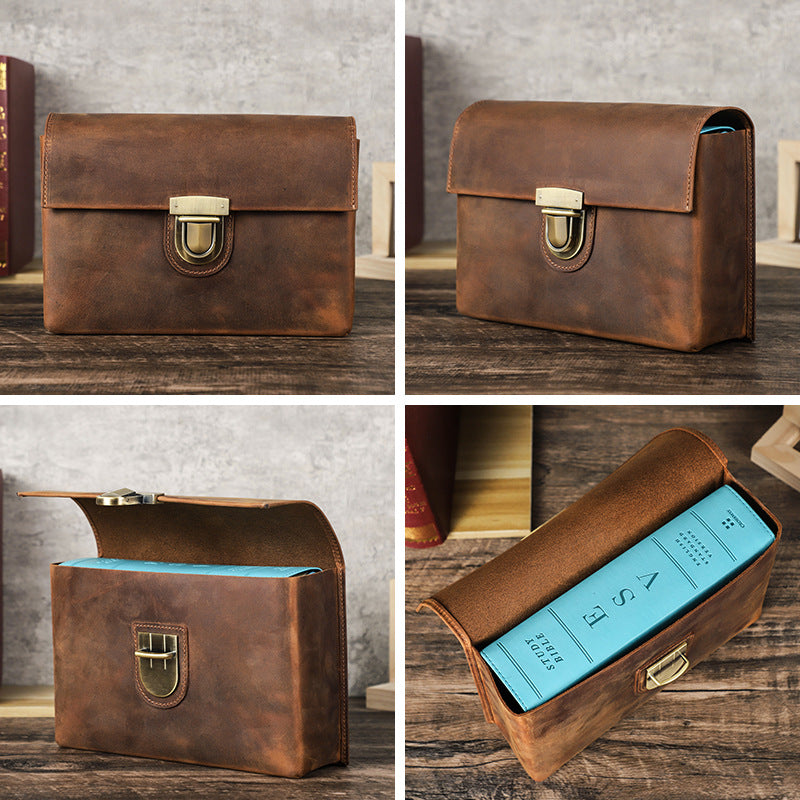 Leather Book Cover – Handmade Clamshell Lock, Thick Protective Cover - ViktaShop