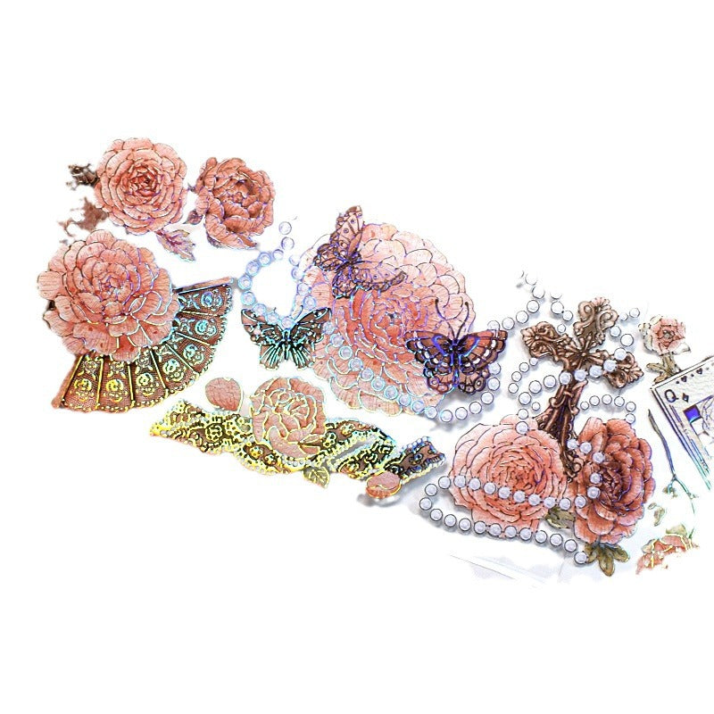 Retro Floral PET Tape - Shell Light Collage Journal Tape, 2m - ViktaShop